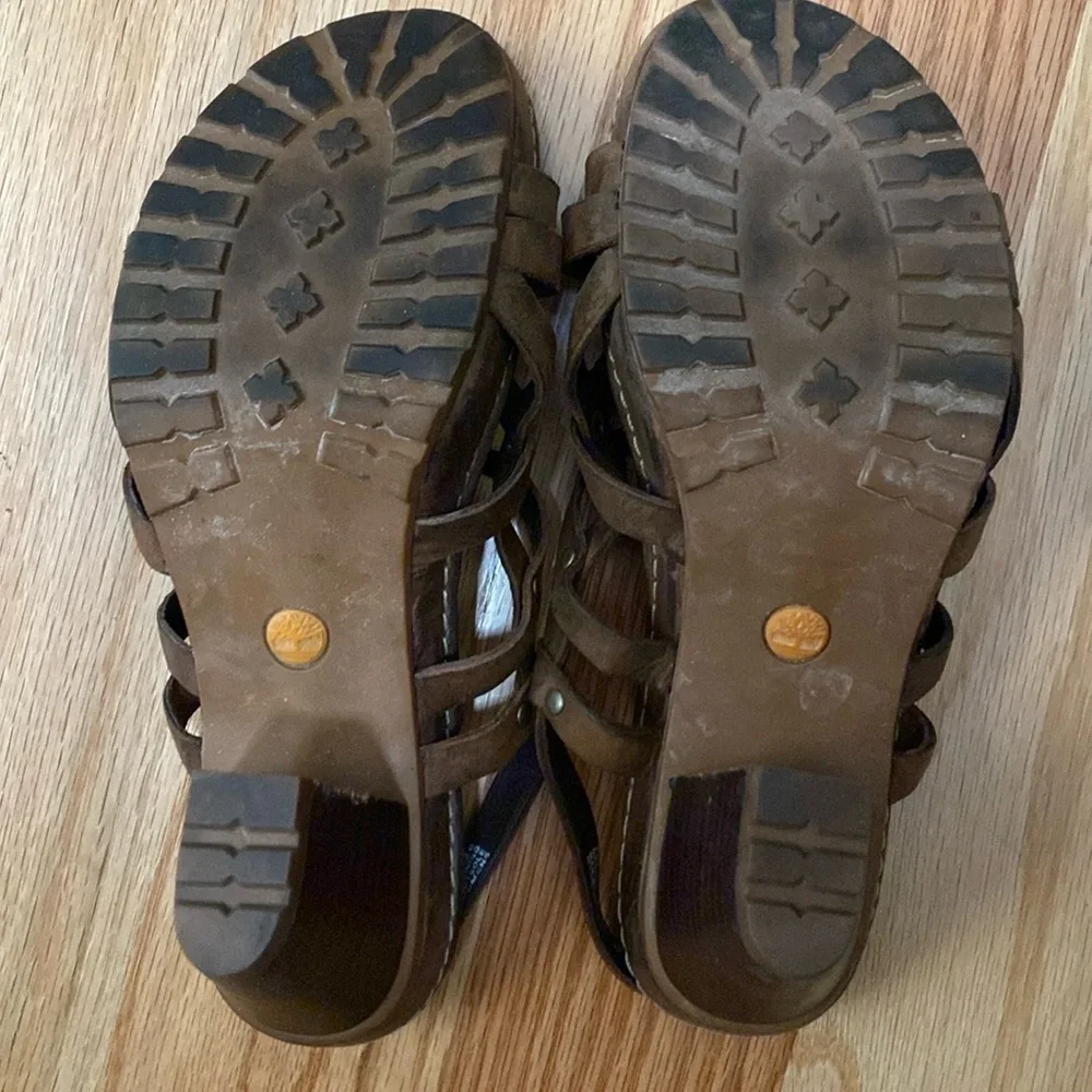 Timberlands Earth keepers strappy leather sandals women’s brown distressed Sz 7W